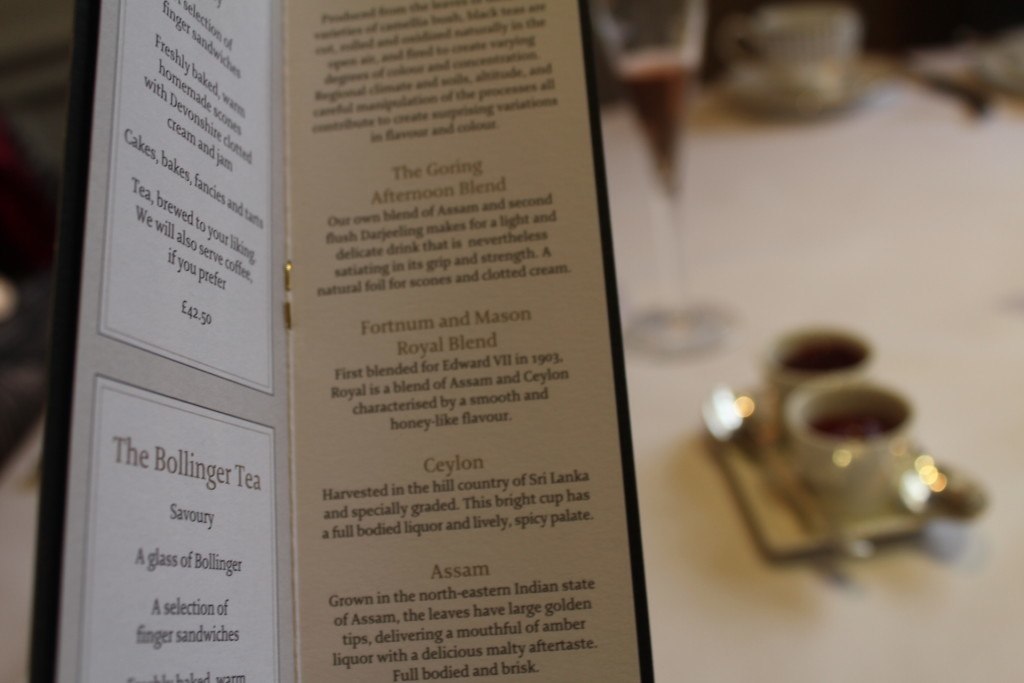 The Goring Hotel, London - afternoon tea menu