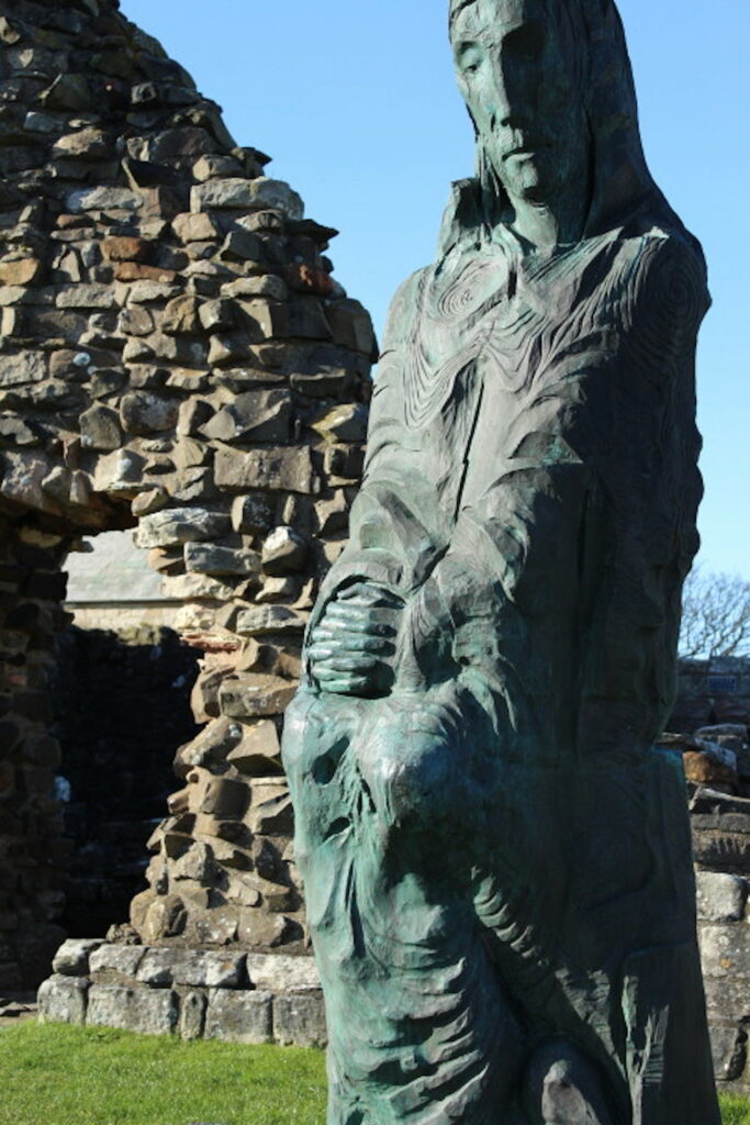 Visiting-Holy-Island - inside Lindisfarne Priory statue