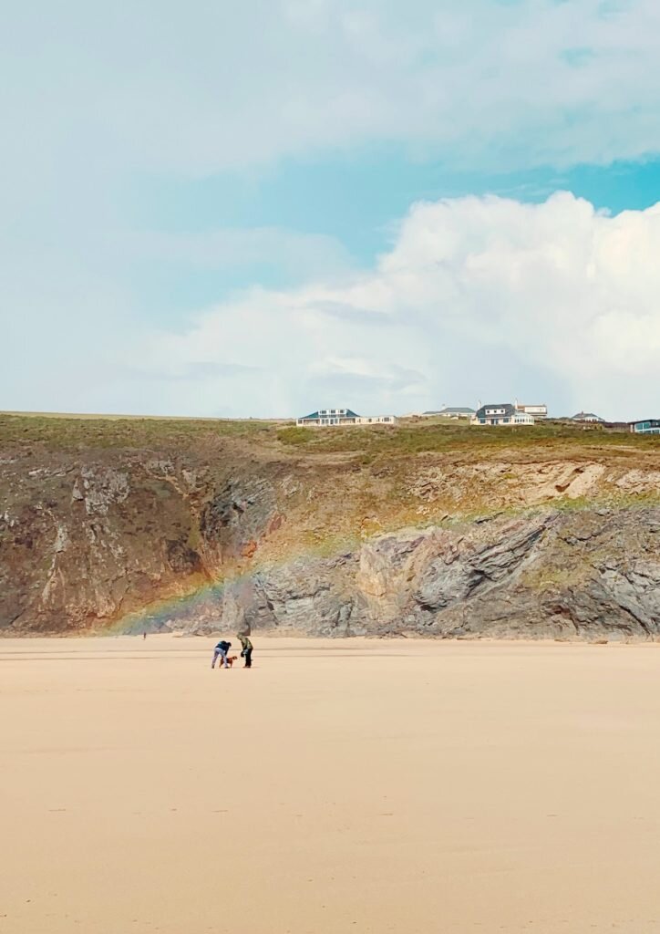 Rainbow on Mawgan Porth beach