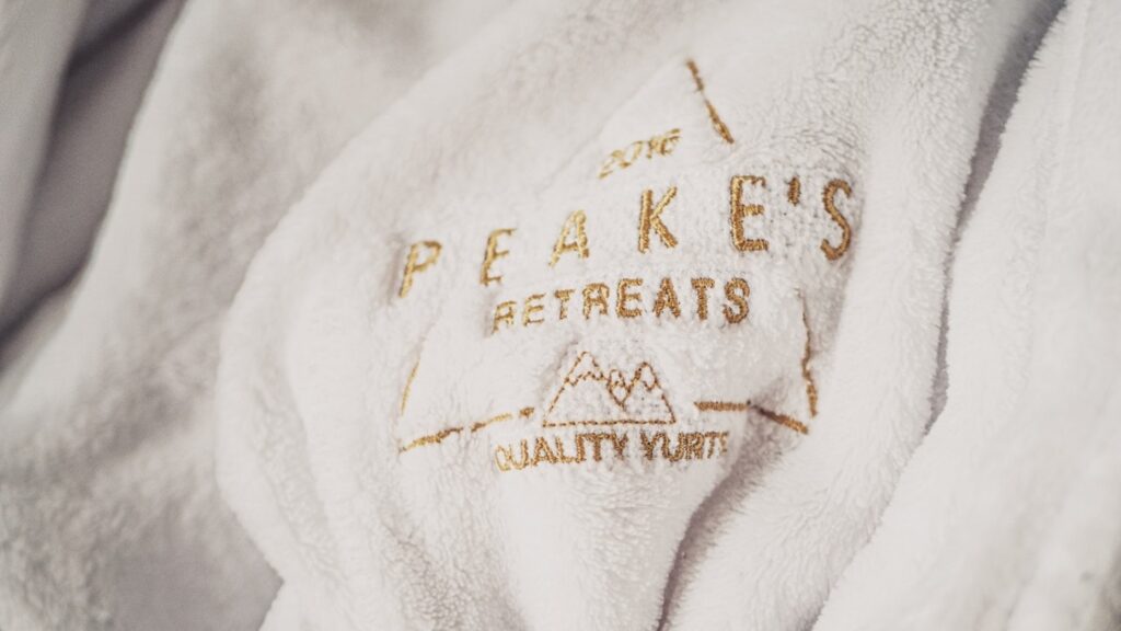 peake's retreats yurts in Staffordshire - branded robes