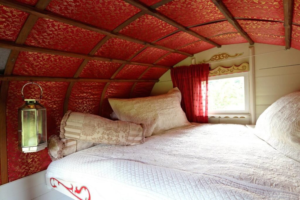 Copperbeech Bowtop Log Cabin and Gypsy Caravan, inside gypsy van
