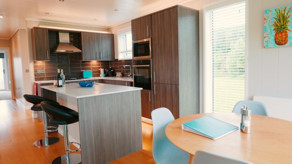 Strawberryfield Eco Lodges in Somerset - kitchen and dining table