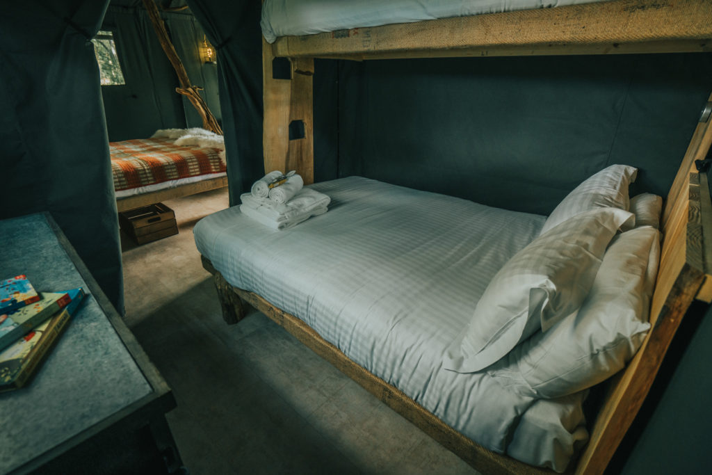 By The Wye - glamping site wye valley safari tent inside single bed