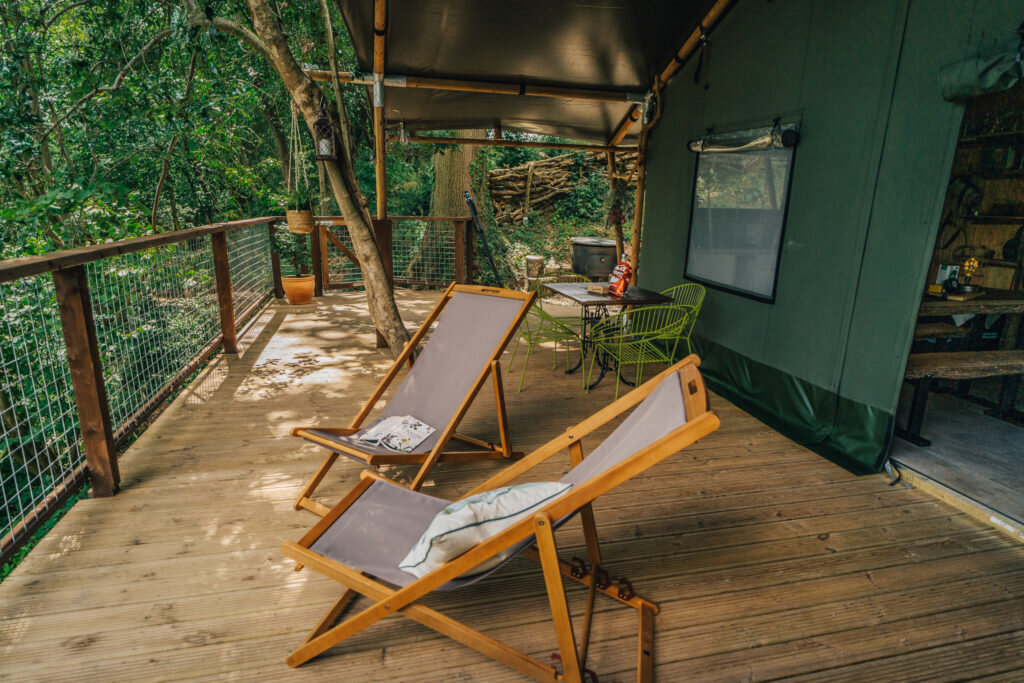 By The Wye - glamping site wye valley safari tent outside view deck