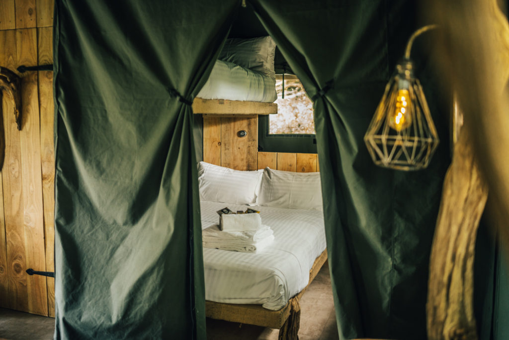 By The Wye - glamping site wye valley safari tent inside bedroom