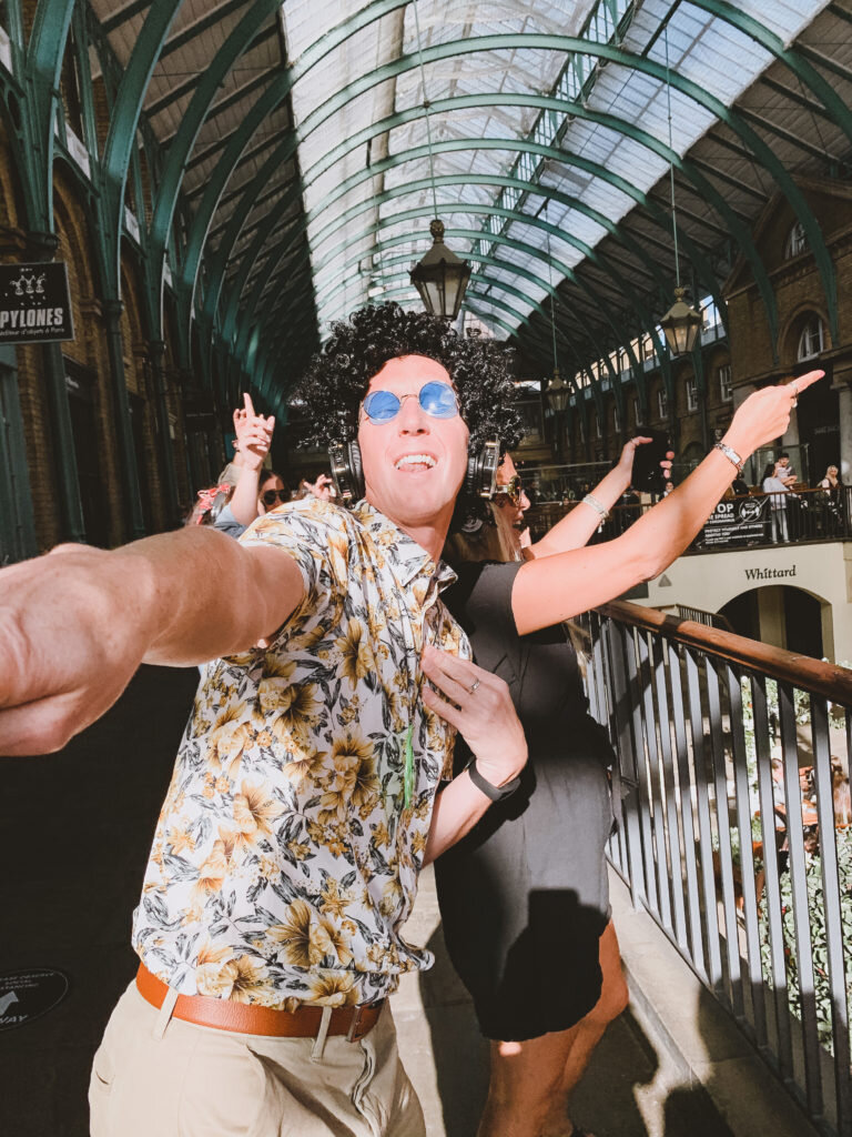 Boogie Shoes Silent Disco London - people dancing in Covent Garden