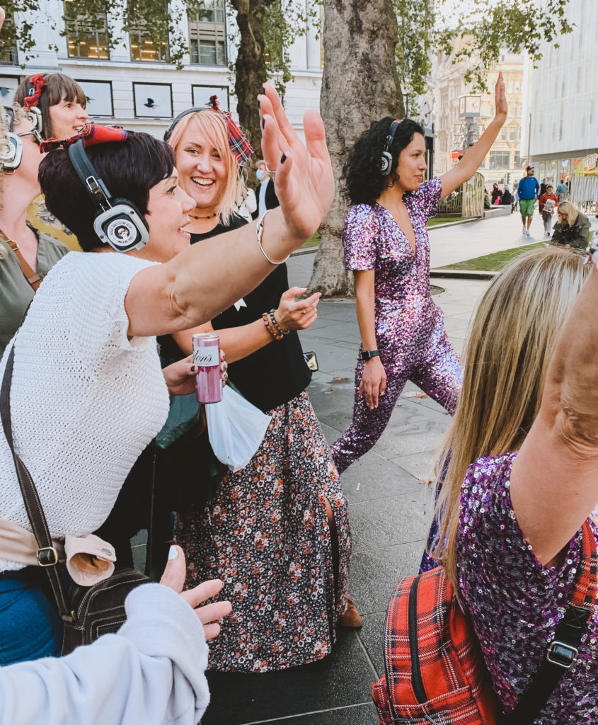 Boogie Shoes Silent Disco London - people dancing in Leicester square