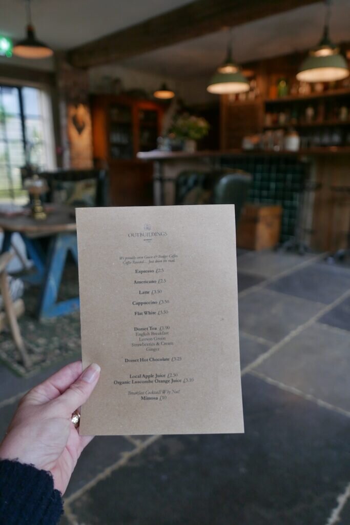 menu at outbuildings in bridport
