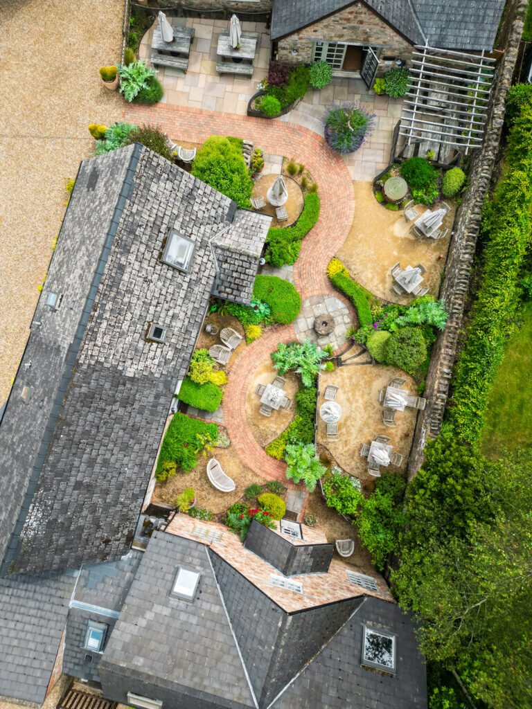 tudor-farmhouse-hotel aerial view