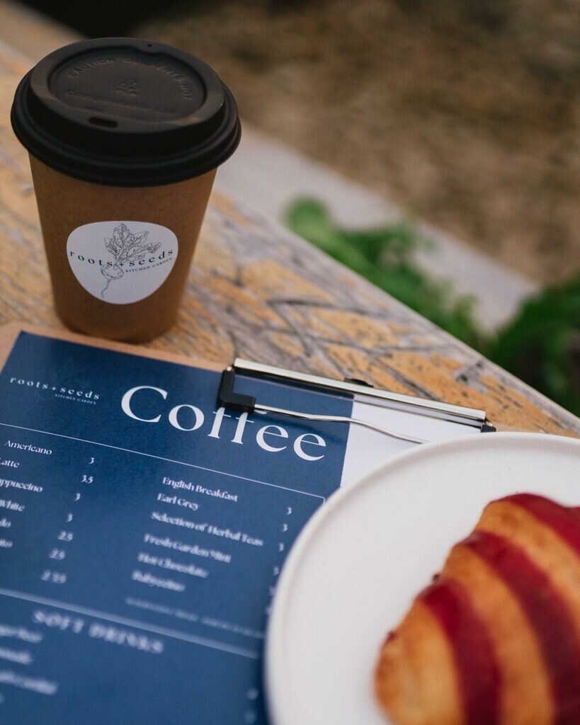 roots + seeds - coffee and crossiant