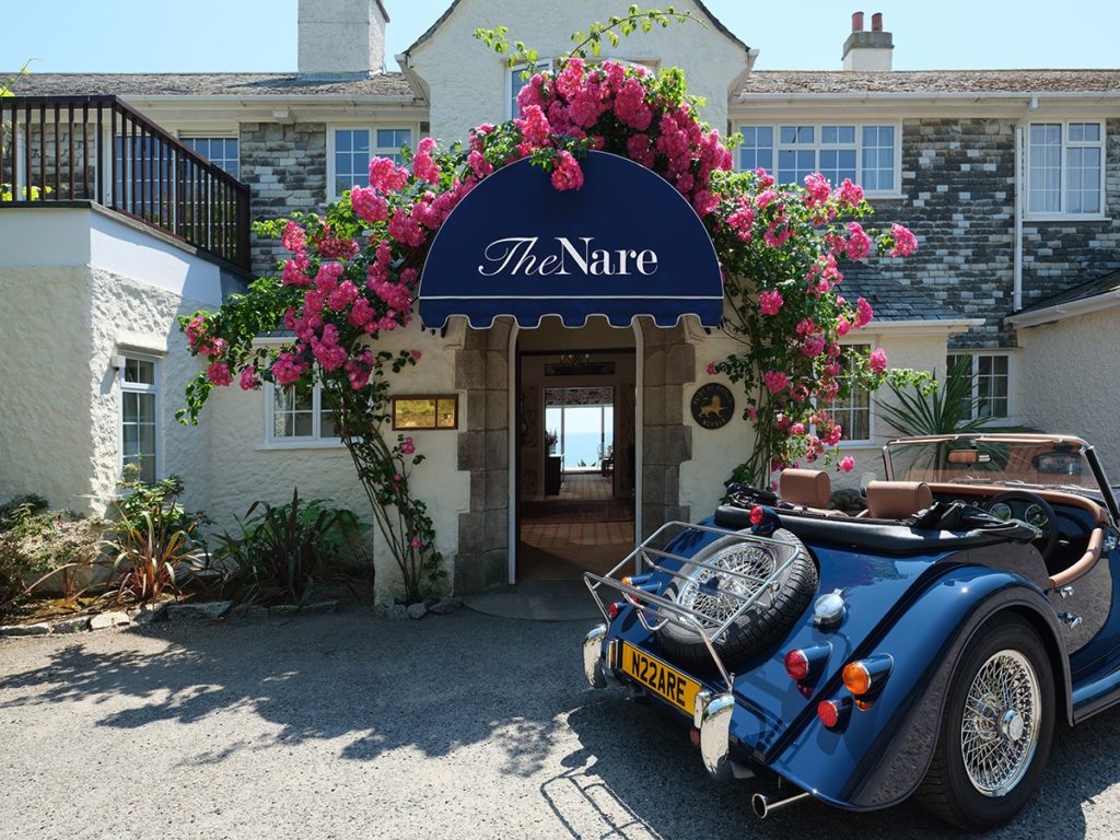 Front door of The Nare Hotel in Cornwall