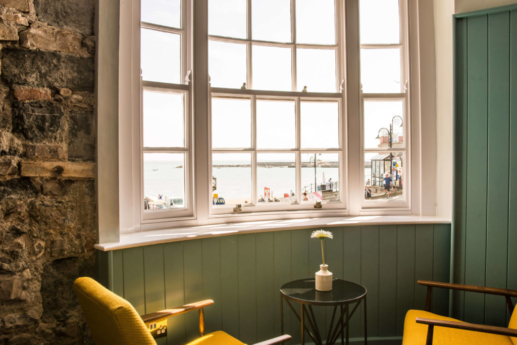 pilot boat inn lyme regis - window view to sea