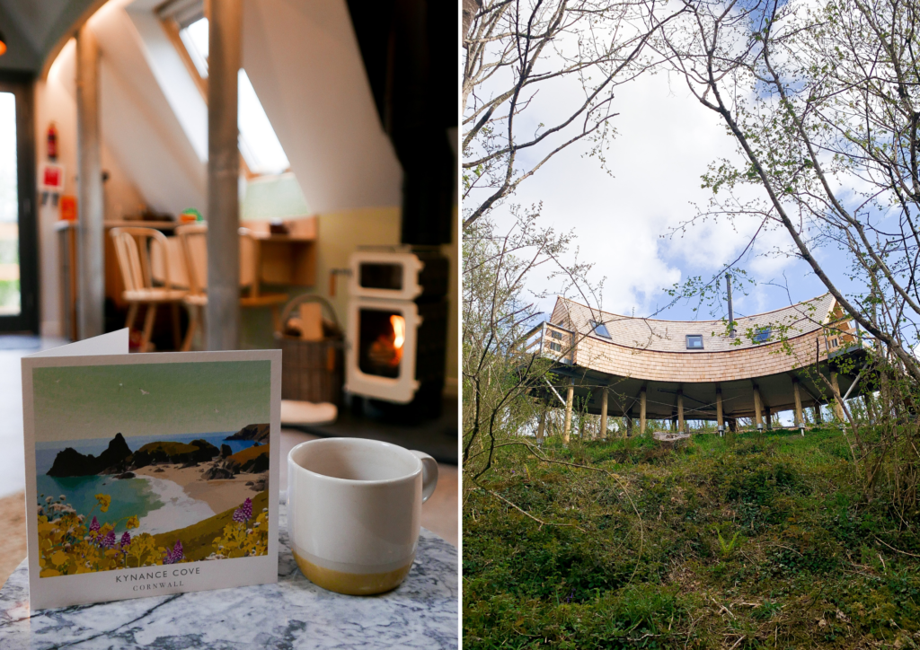 unique stays cornwall: kosel treehouse exterior and log burner