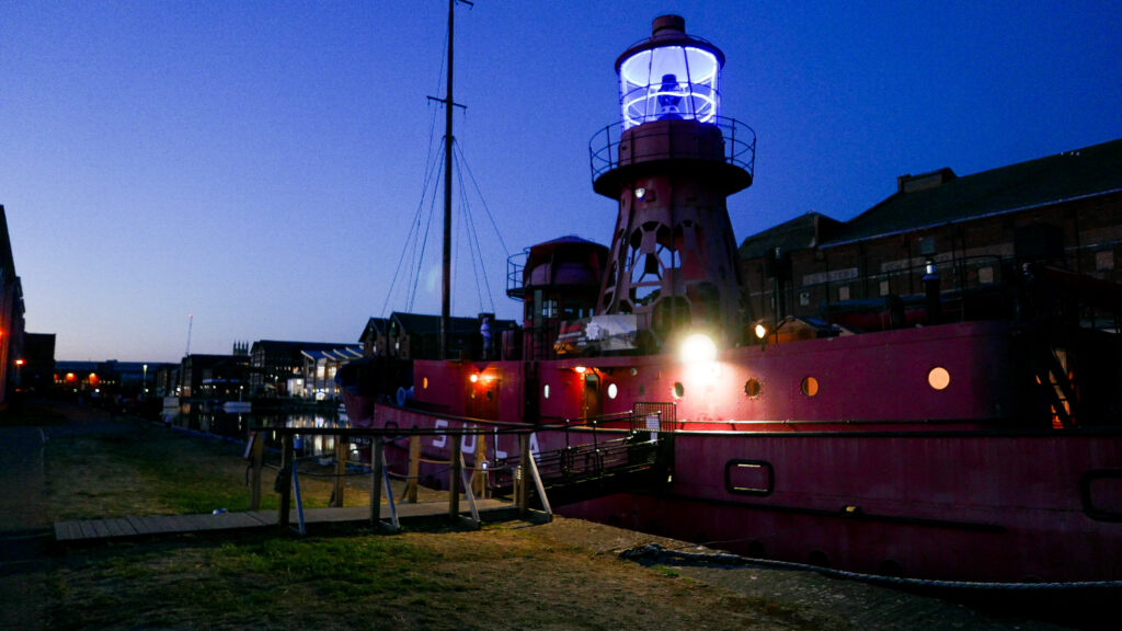 SULA-Lightship-Gloucester-Docks at night