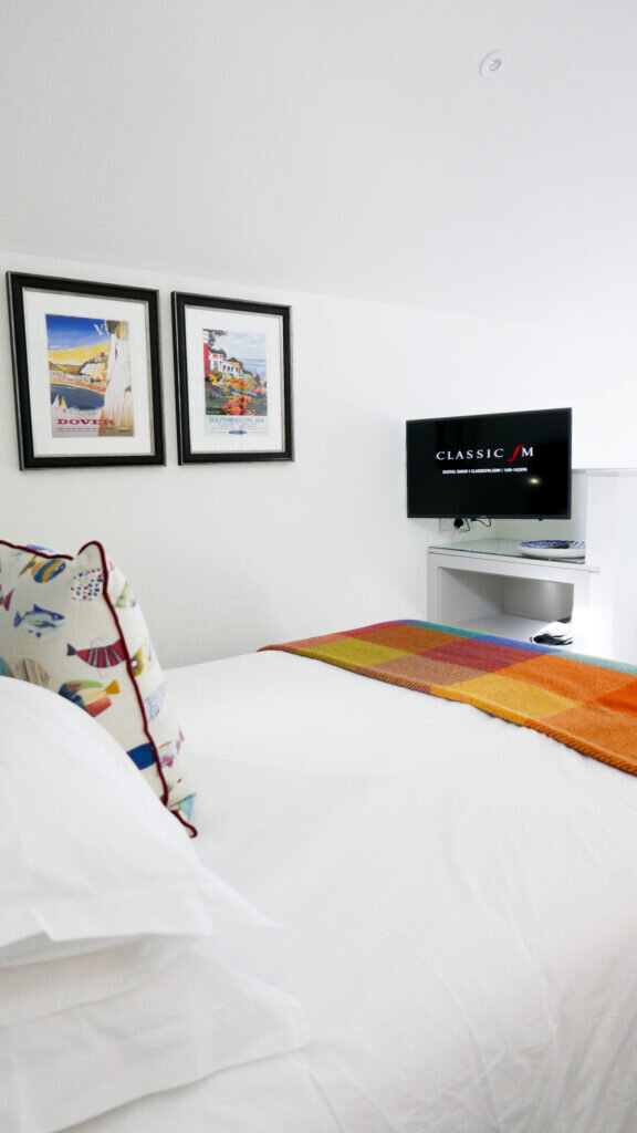 beachcroft-beach-huts: bedroom and TV