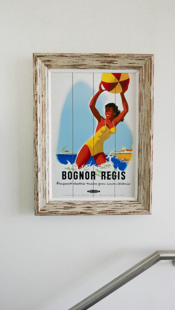 beachcroft-beach-huts: vintage poster on wall