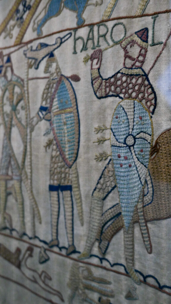 Close up of Reading's Bayeux Tapestry in Reading Museum