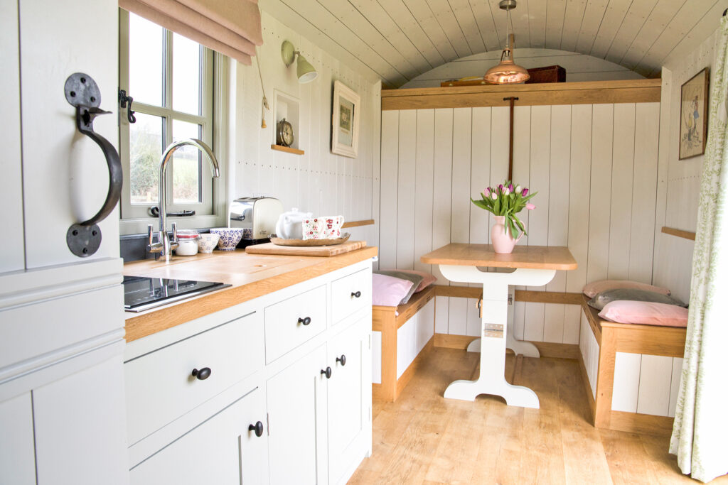 Peak district glamping - shepherds hut inside