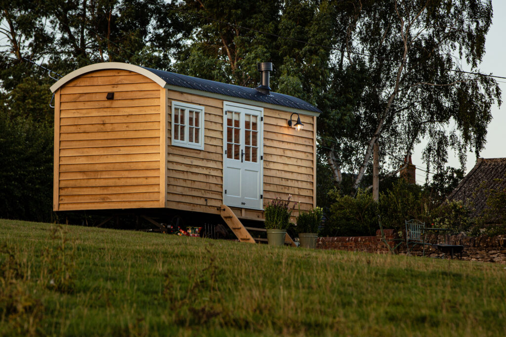 ewe-glamping-northamptonshire - outside of shepherd's hut