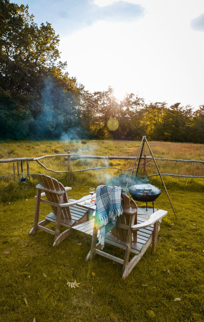 royal oak stargazing cabins devon campfire and chairs