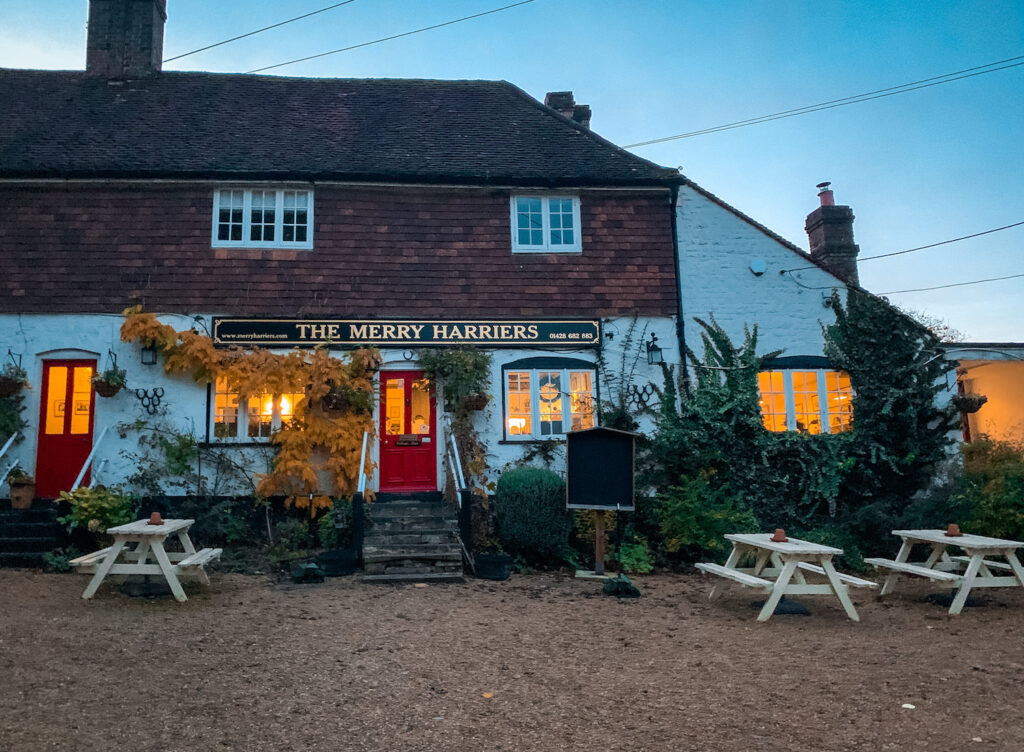 the-merry-harriers-pub-hambledon-surrey at night