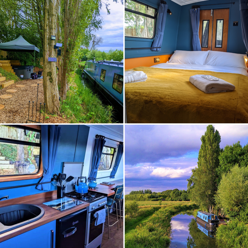 hawthorn hideaway glamping nottinghamshire - kingfisher narrowboat montage