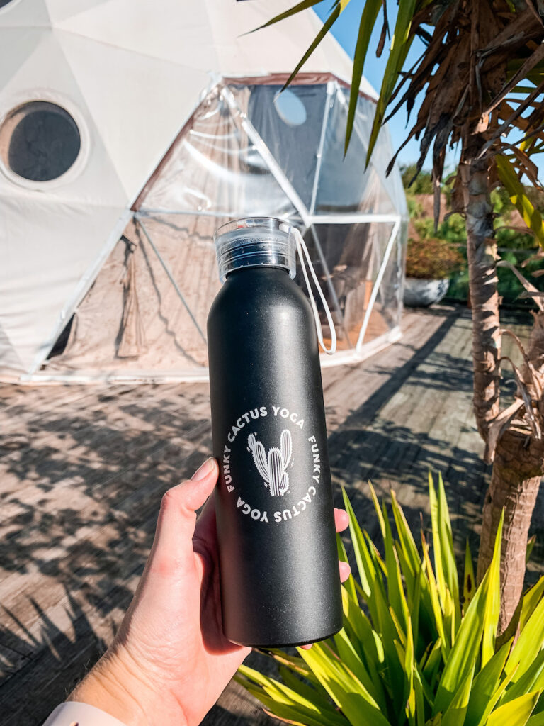 healing retreat uk - funky cactus yoga water bottle