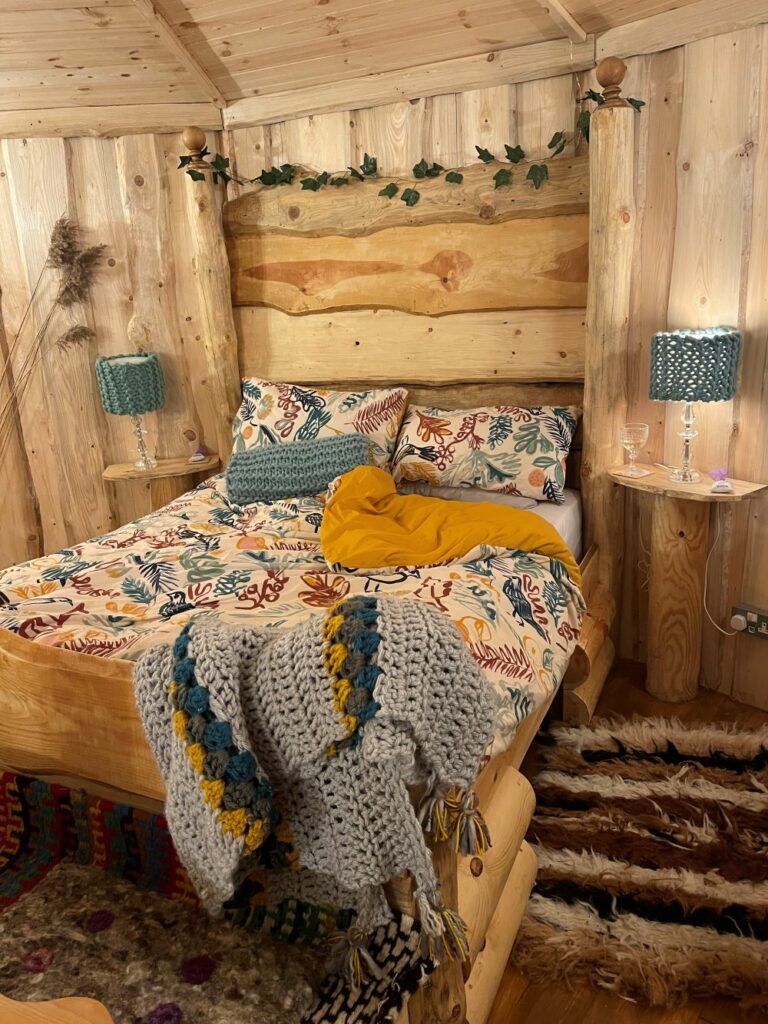 glamping near York - acorn glade - daisy roundhouse inside bed