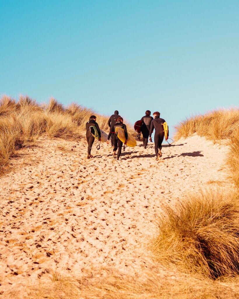 Surfing group on beach