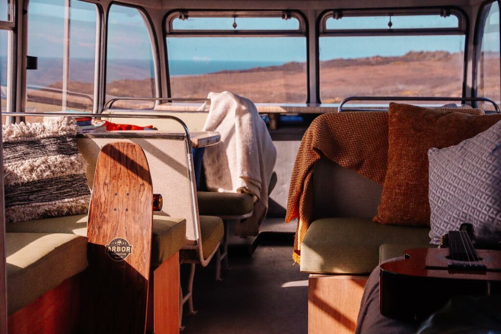 adventure holiday in cornwall: scaranger bus inside seating