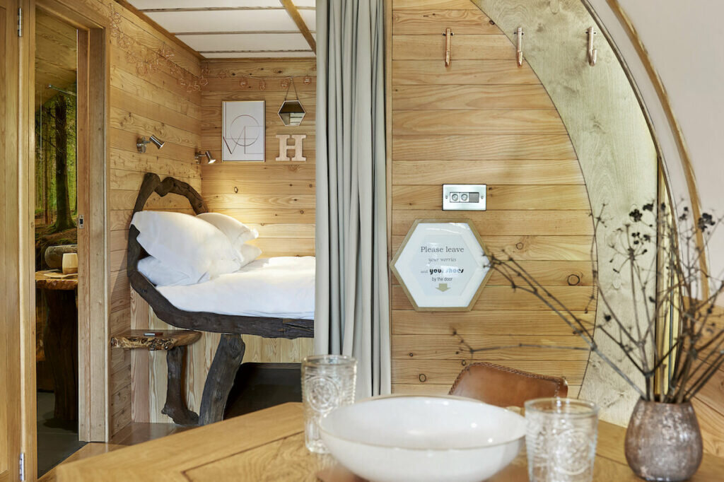 The Hideaway Treehouse at Pickwell Manor in Devon - bedroom