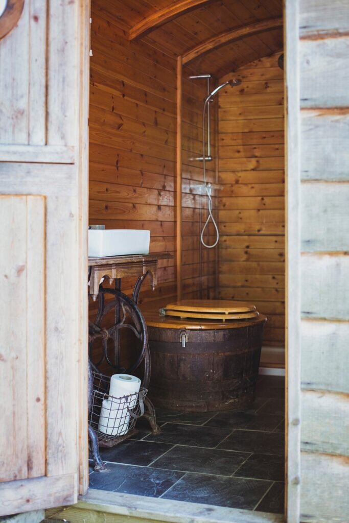 Yurt in Wales: washroom at The Welsh Farm