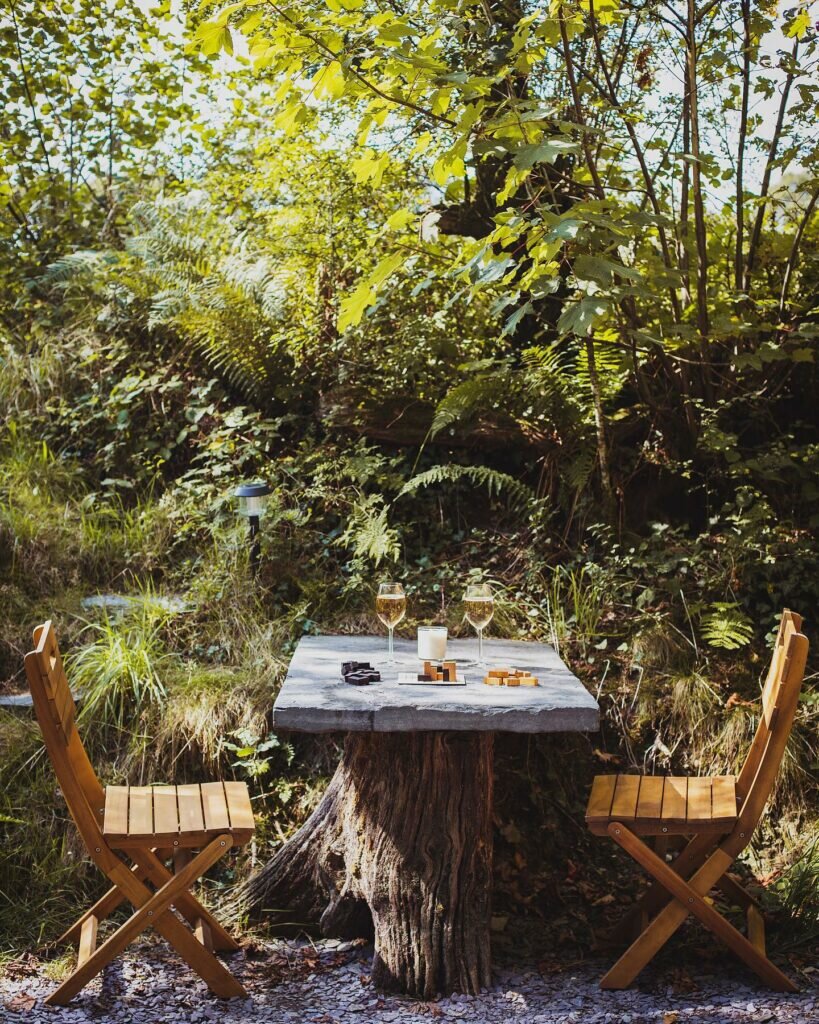 Yurt in Wales: outdoor eating at The Welsh Farm