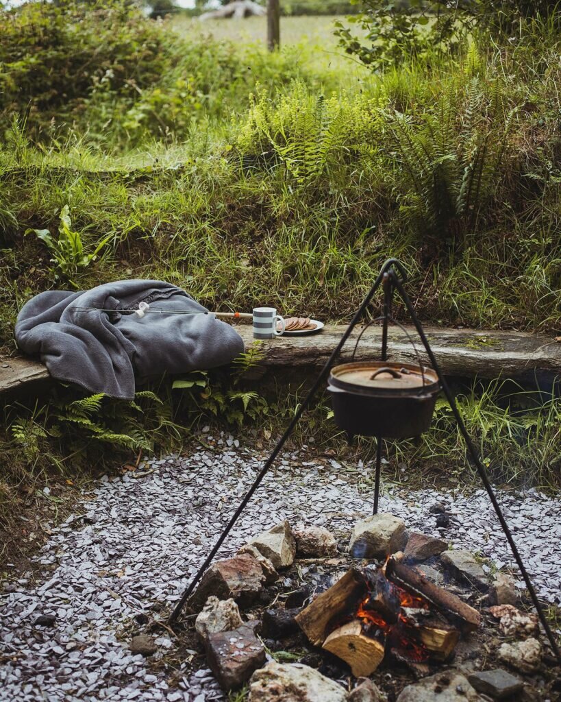 Yurt in Wales: fire pit at The Welsh Farm