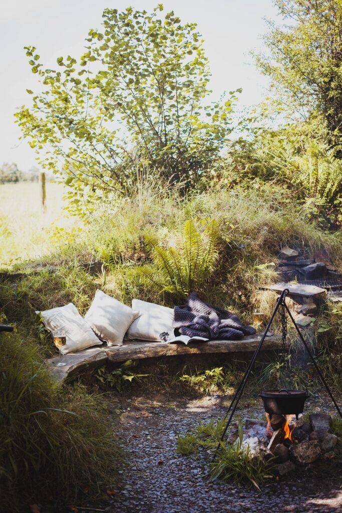 Yurt in Wales: fire pit at The Welsh Farm