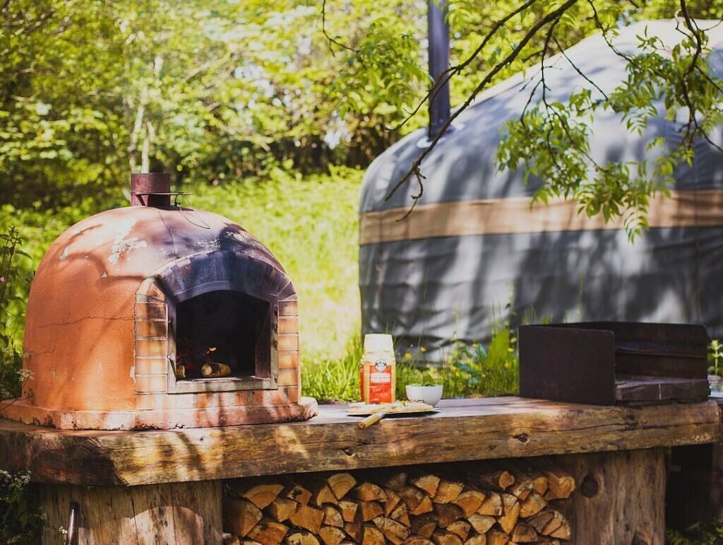 Yurt in Wales: pizza oven at The Welsh Farm