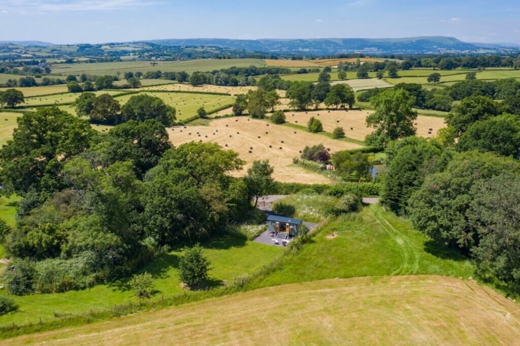 Shepherds Hut Wales - Cromwell's Hideaway aerial view